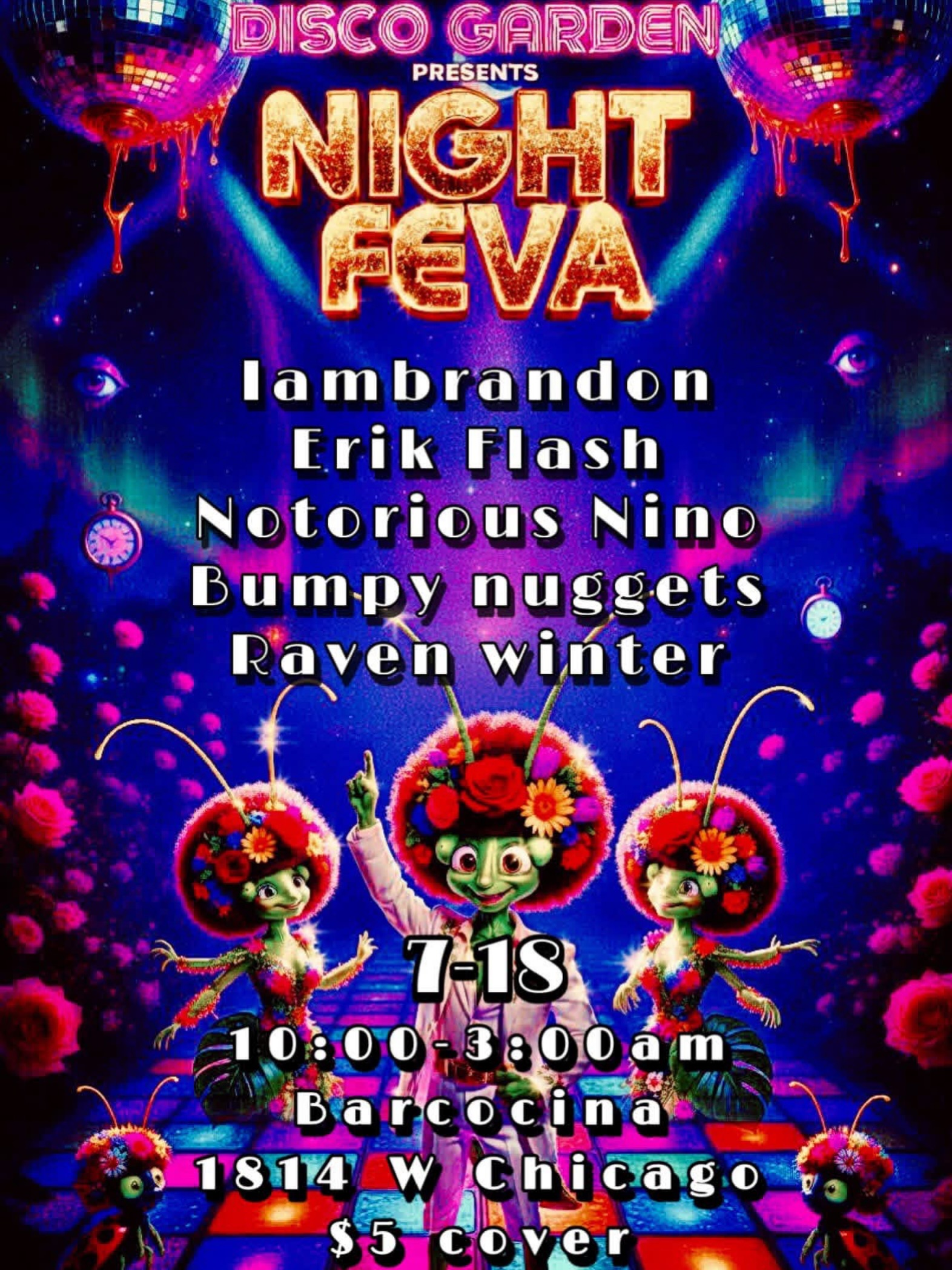 Disco Garden Night Feva flyer — Raven Winter at Barcocina