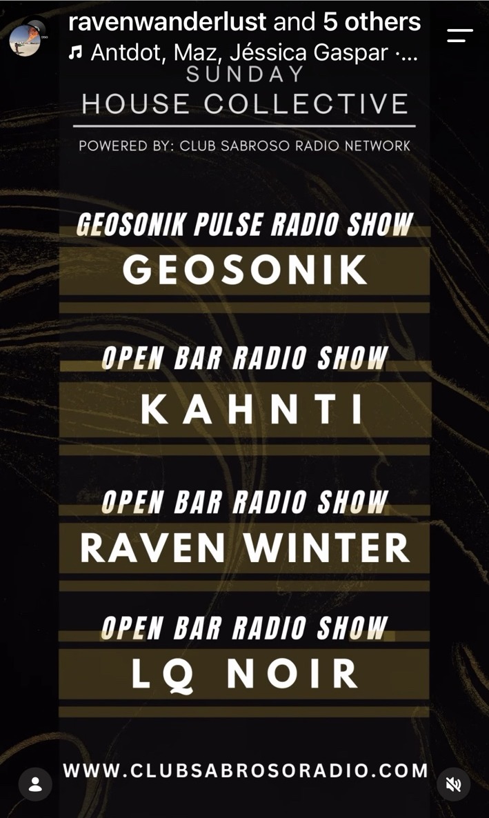 Open Bar Radio Show lineup featuring Raven Winter